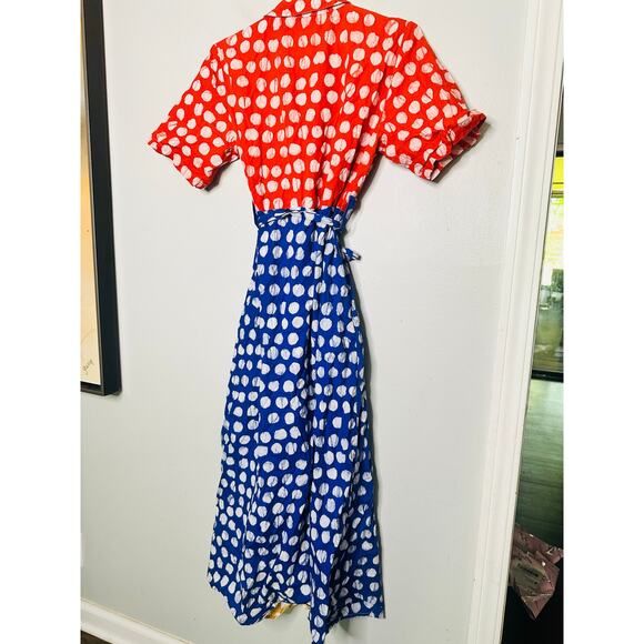 BUSAYO COLLECTIVE Colorblock Polka Dot Print Button Front Tie Waist Dress 10 - Picture 9 of 10